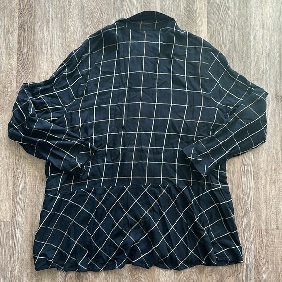 J.Jill Plaid Button-Front Tunic Top Black Tan XL | High-Low Hem, Long Sleeve - Picture 3 of 3